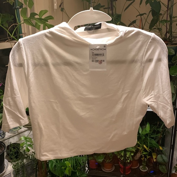 NWT- Naked Wardrobe, Nordstrom- Large- White 1/2 sleeve- Mock Neck Cropped - Picture 4 of 14